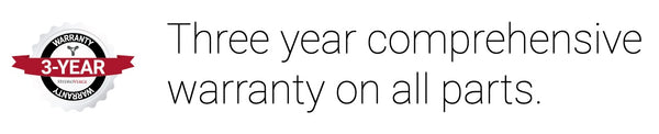 Three year comprehensive warranty on all parts.